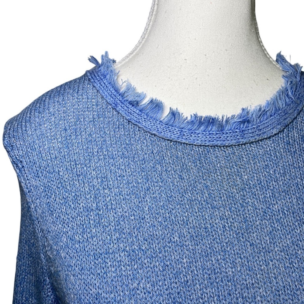 J. McGlaughlin Blue Loose Knit Long Sleeve Top with Tassels - Picture 7 of 12